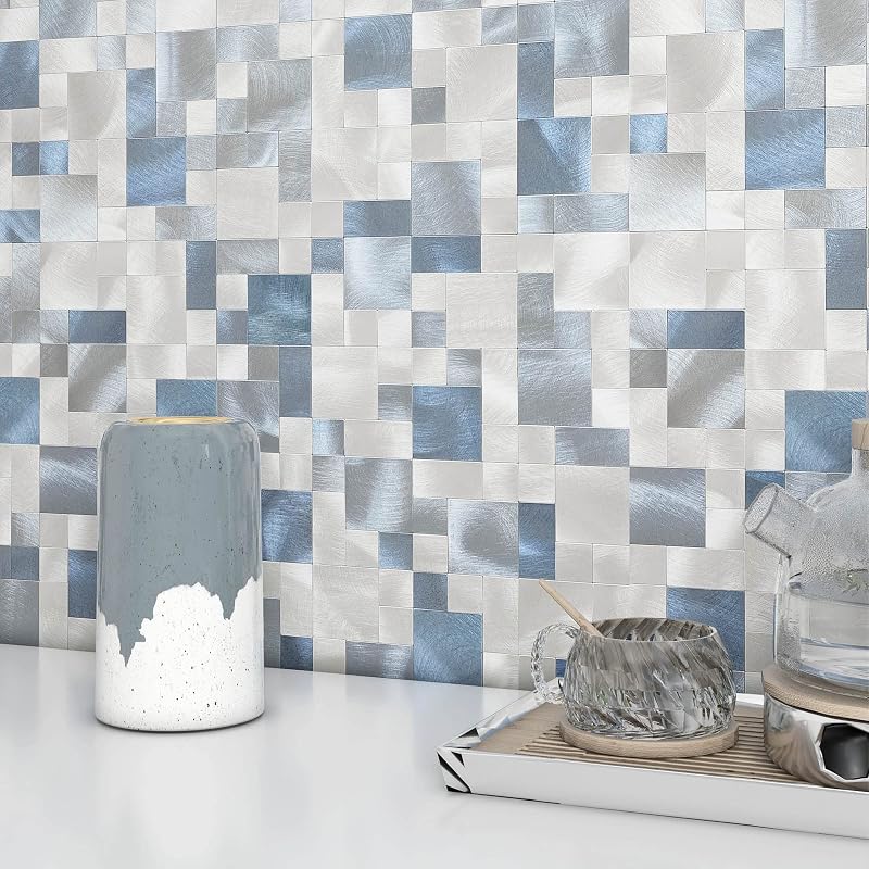 Adhesivos metal para mosaico cocina y baño azul 10 hojas