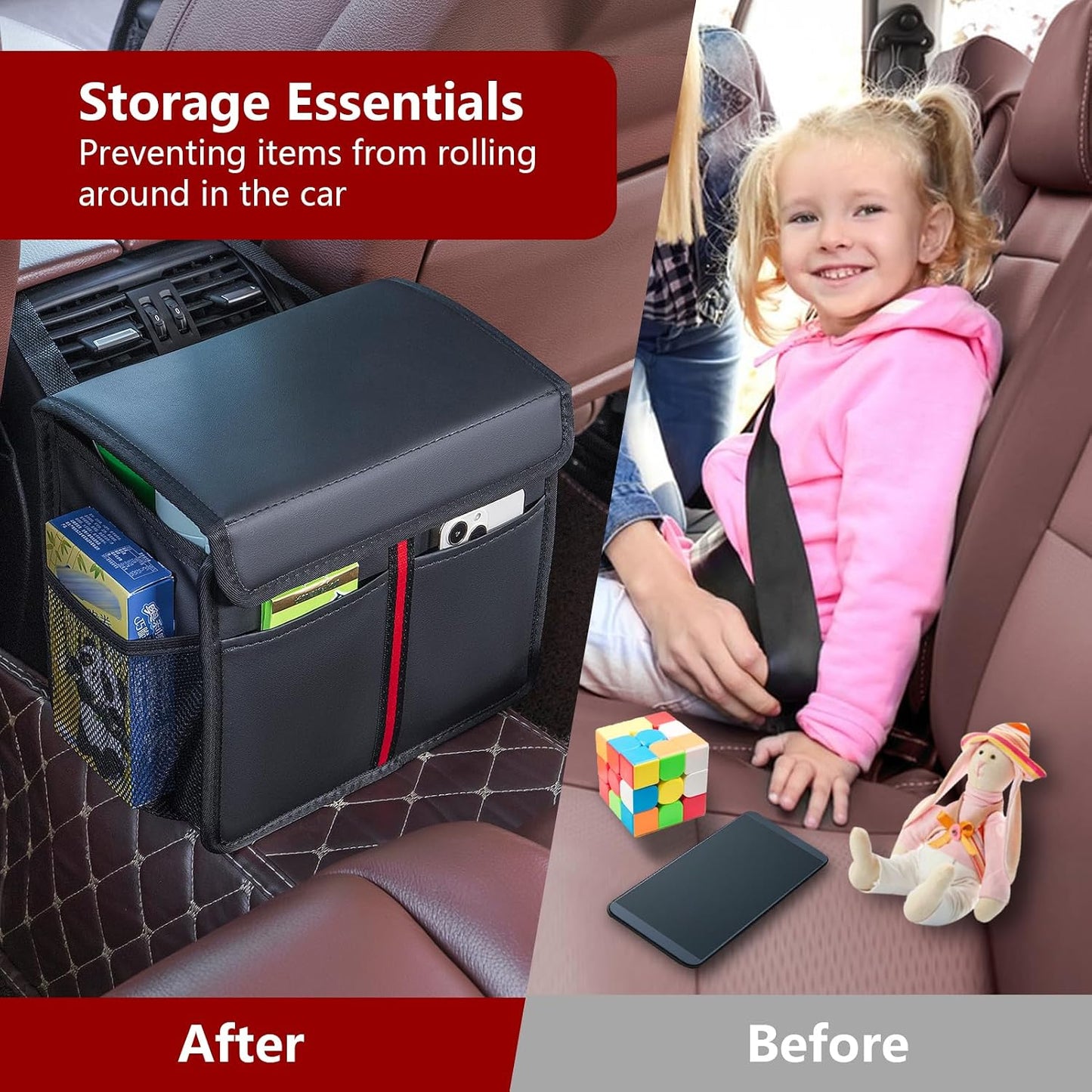 Organiz. asiento coche cuero PU para adultos y niños negro