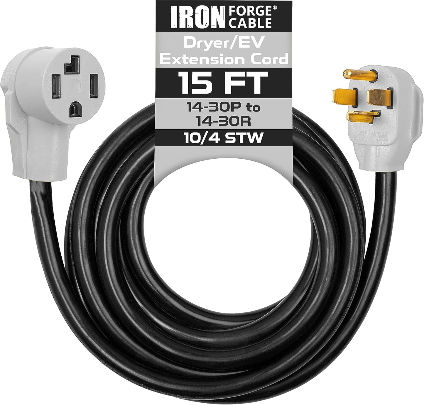 Cable extensión secadora 15ft 14-30P a 14-30R 30A negro