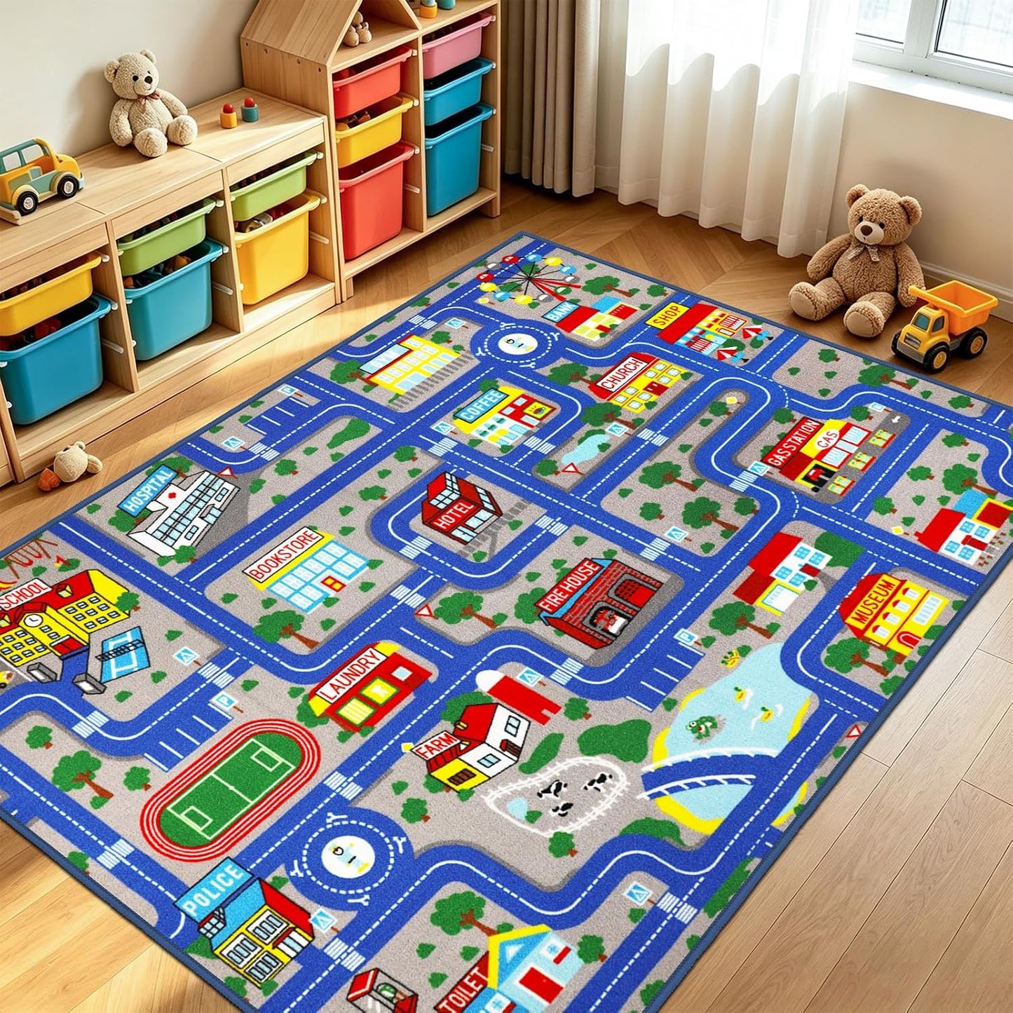 Alfombra set niños 5x6'6' antiderrap mapa carretera