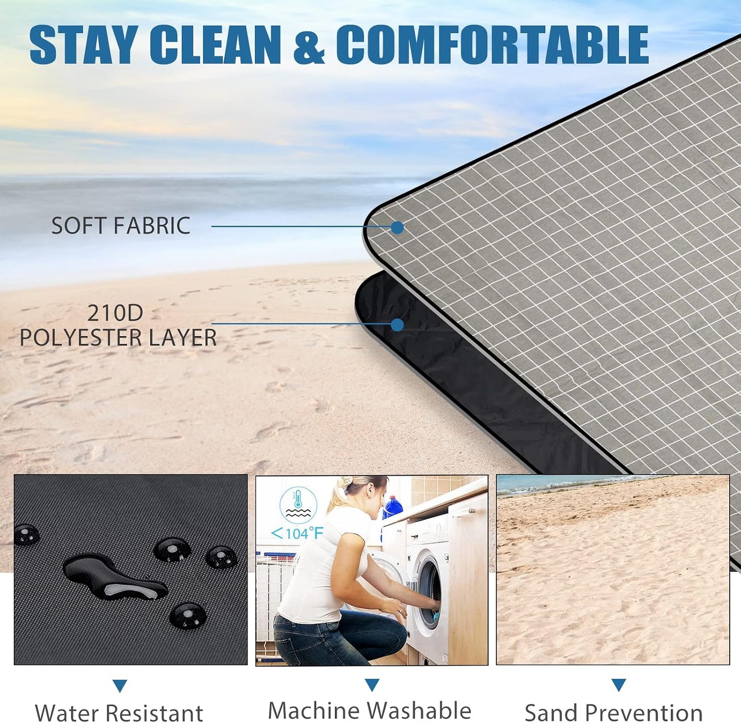 Manta pícnic impermeable extragrande plegable grises