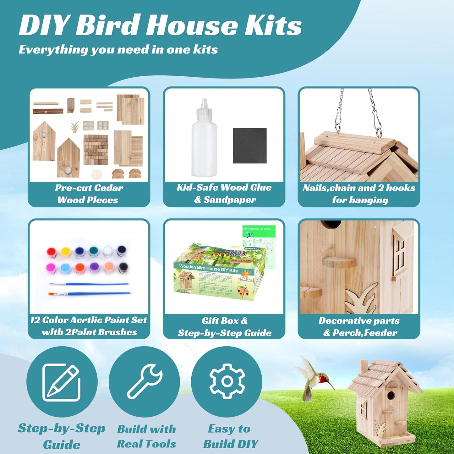 Kit casa pájaros madera para adultos 8.5pulg