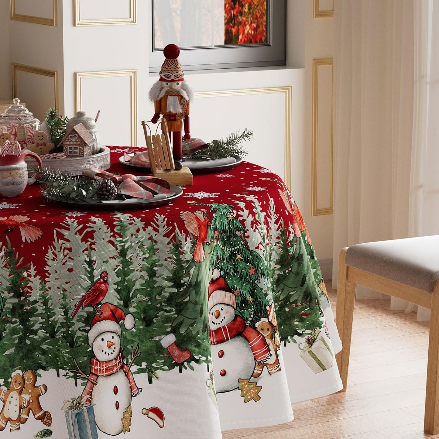 Mantel redondo navideño con muñeco de nieve 60x60 lavable