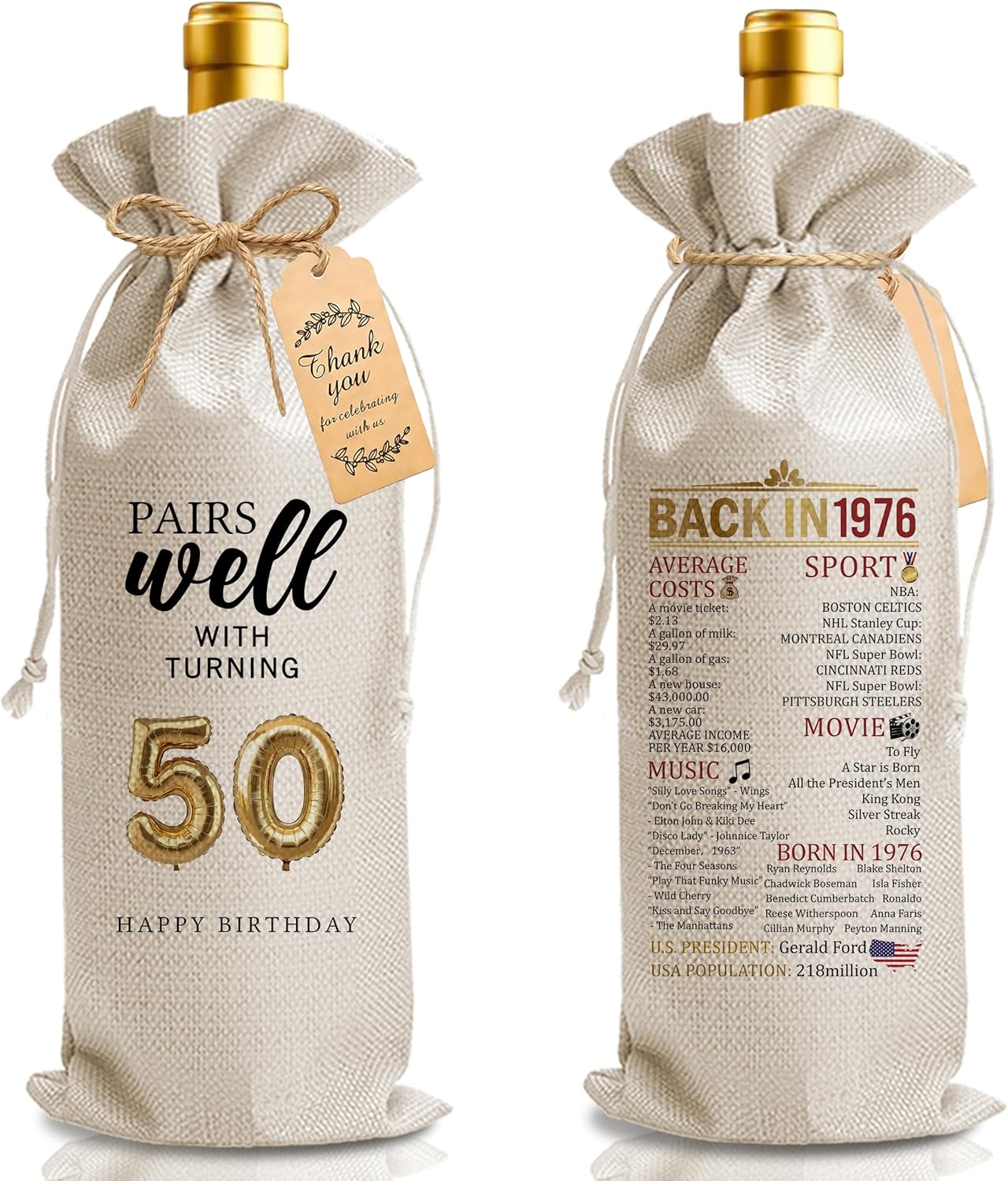 Bolsa de regalo de vino número 50 para hombres y mujeres con cordón