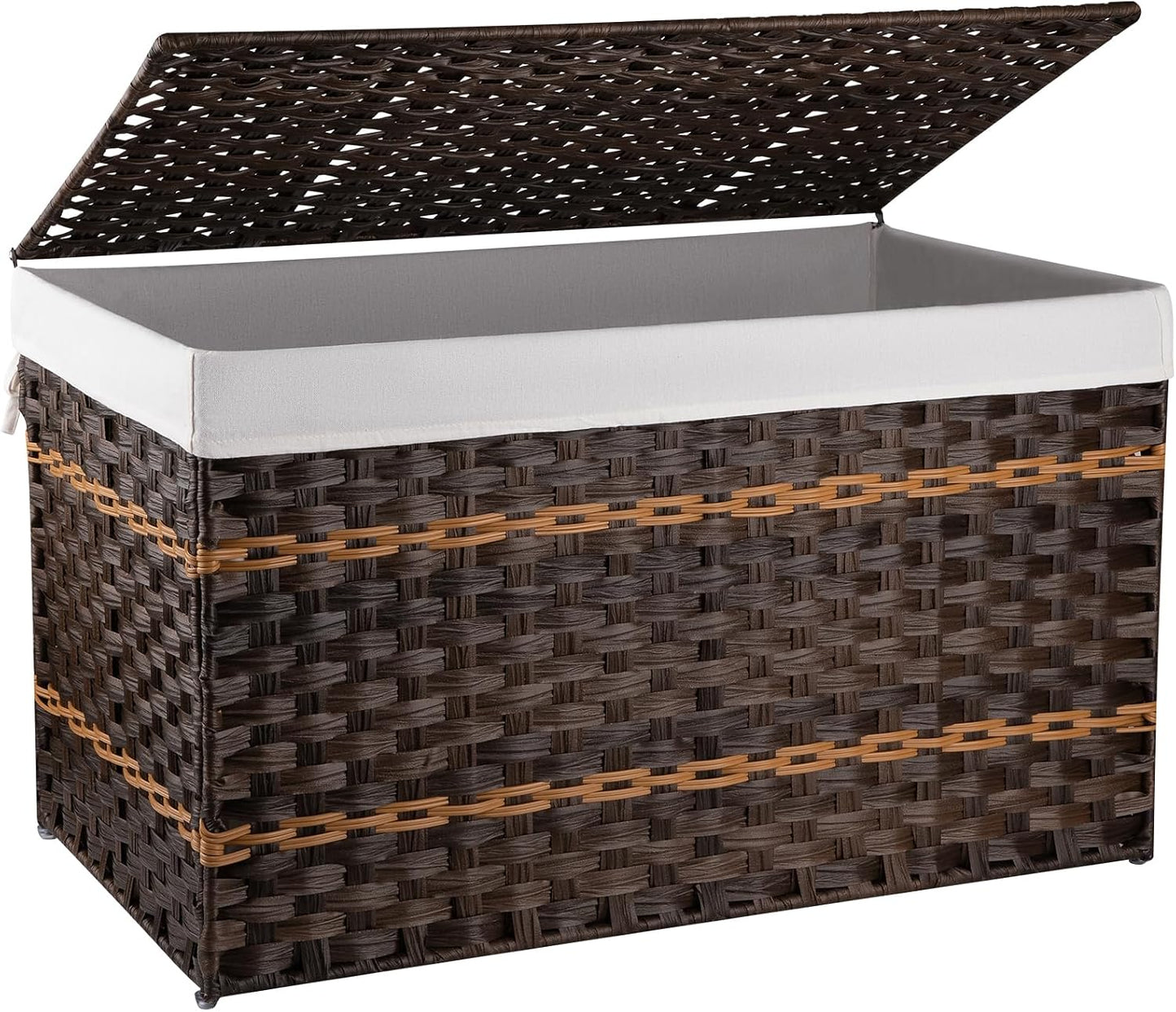 Cesta almacenamiento mimbre sintético 160L asa marrón