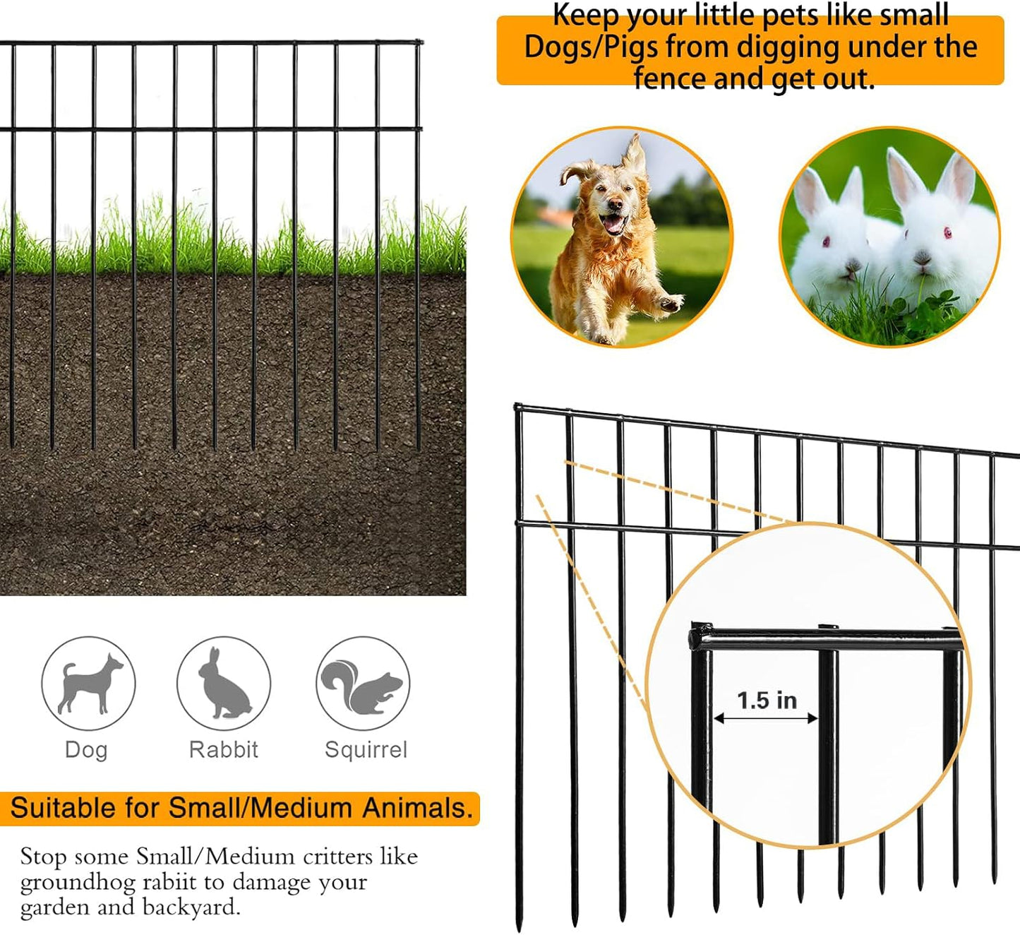 Valla para perros y conejos metal 15 pzas 24x15pulg