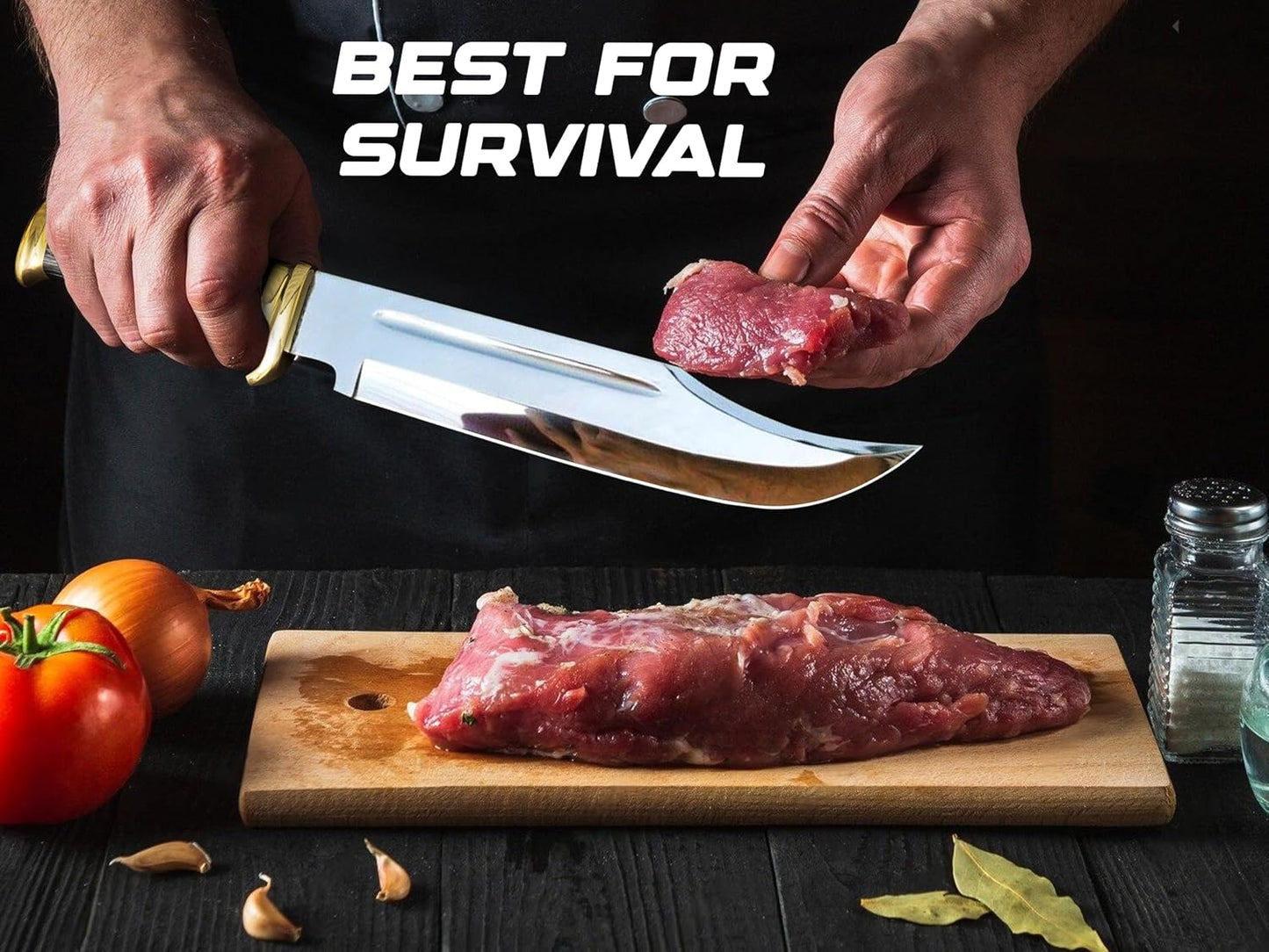 Cuchillo Bowie Dundee 14" hoja fija funda cuero