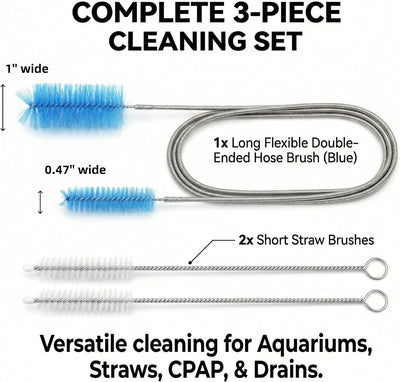 Kit 3 Pzas Cepillo Tubo Acuario 59pulg 2x8 Cepillos Pajilla