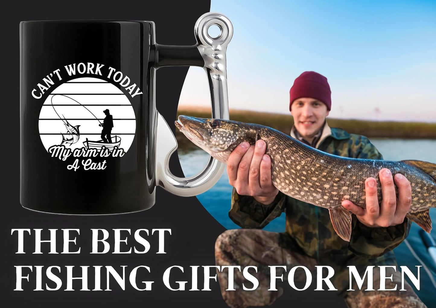 Taza café con anzuelo pesca 13.5oz cerámica navidad