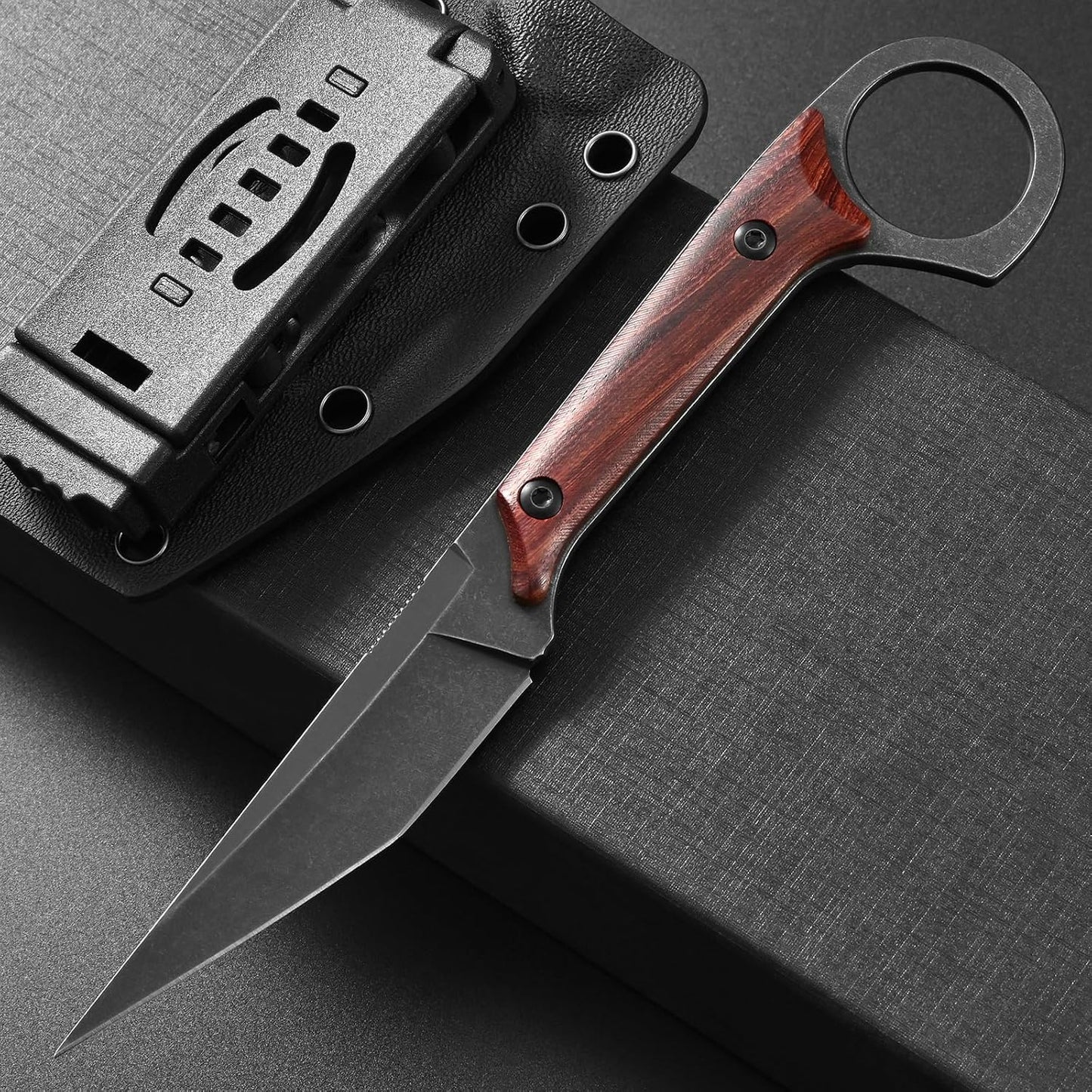 Cuchillo fijo hoja D2 mango Dalbergia EDC supervivencia