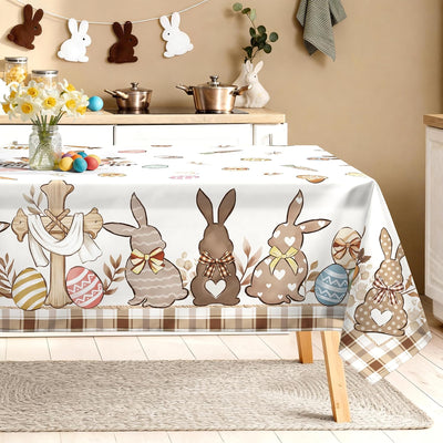 Mantel Pascua 84x60pulg poliéster beige cocina fiesta