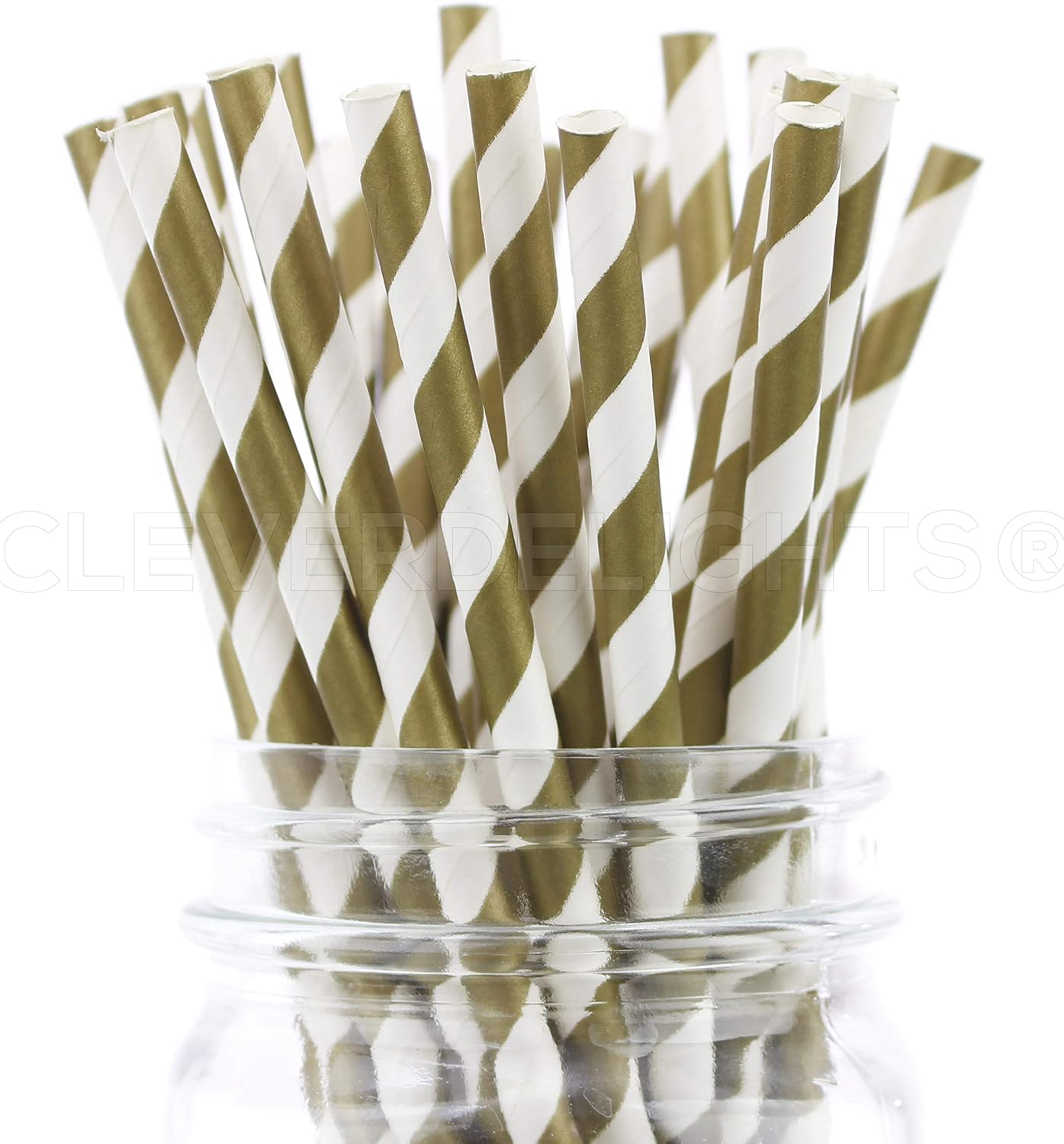 Pajitas biodegradables cartón 100 rayas doradas