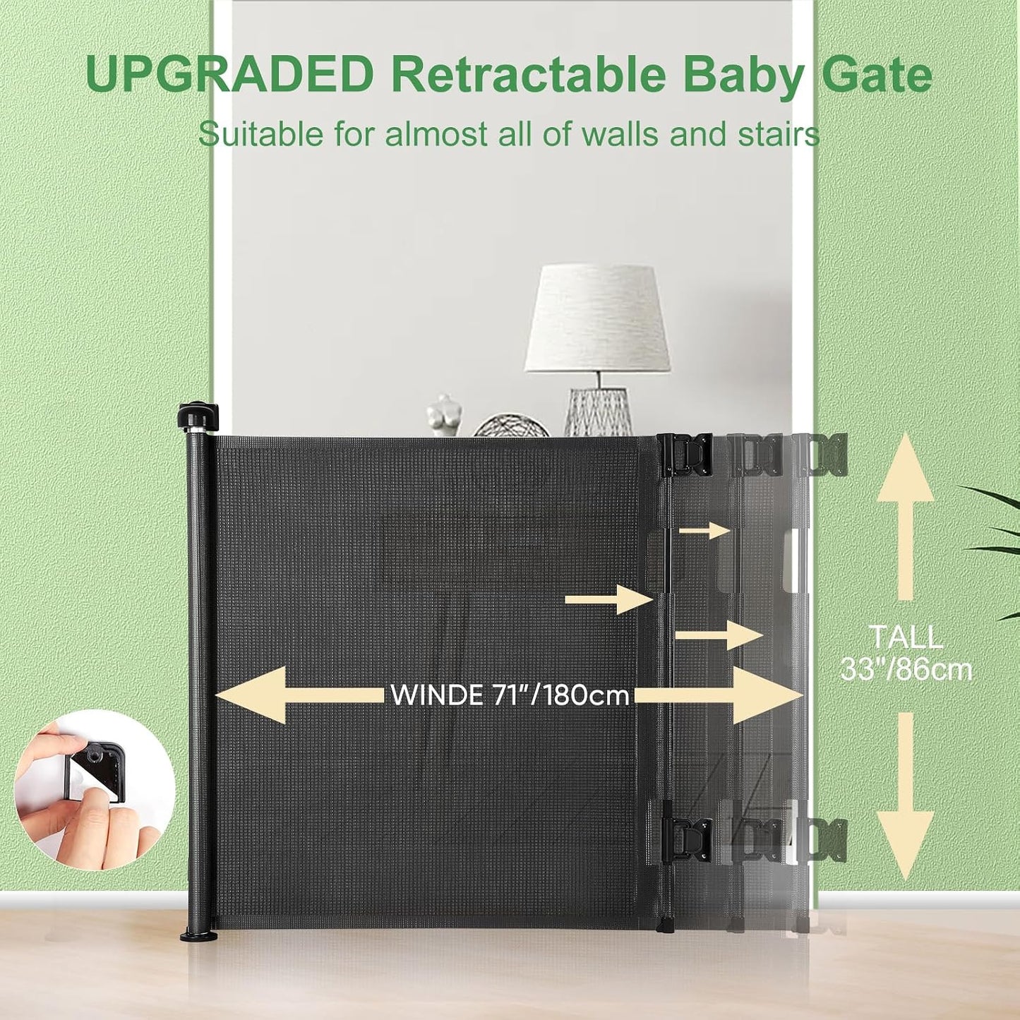 Puerta retráctil para bebés 33pulg ancho hasta 71pulg