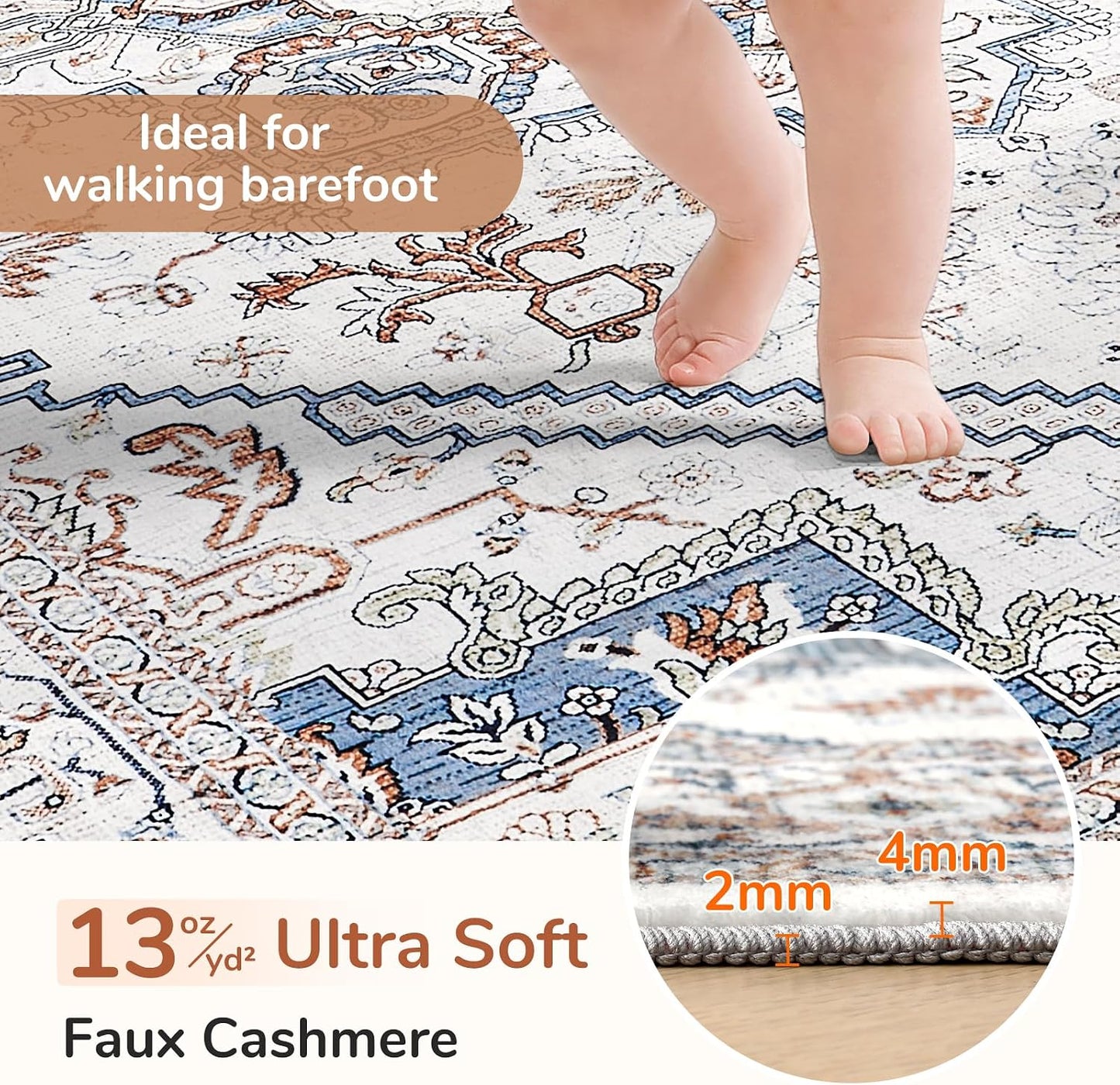 Alfombra suave entrada 2x6ft pelo bajo gris azul