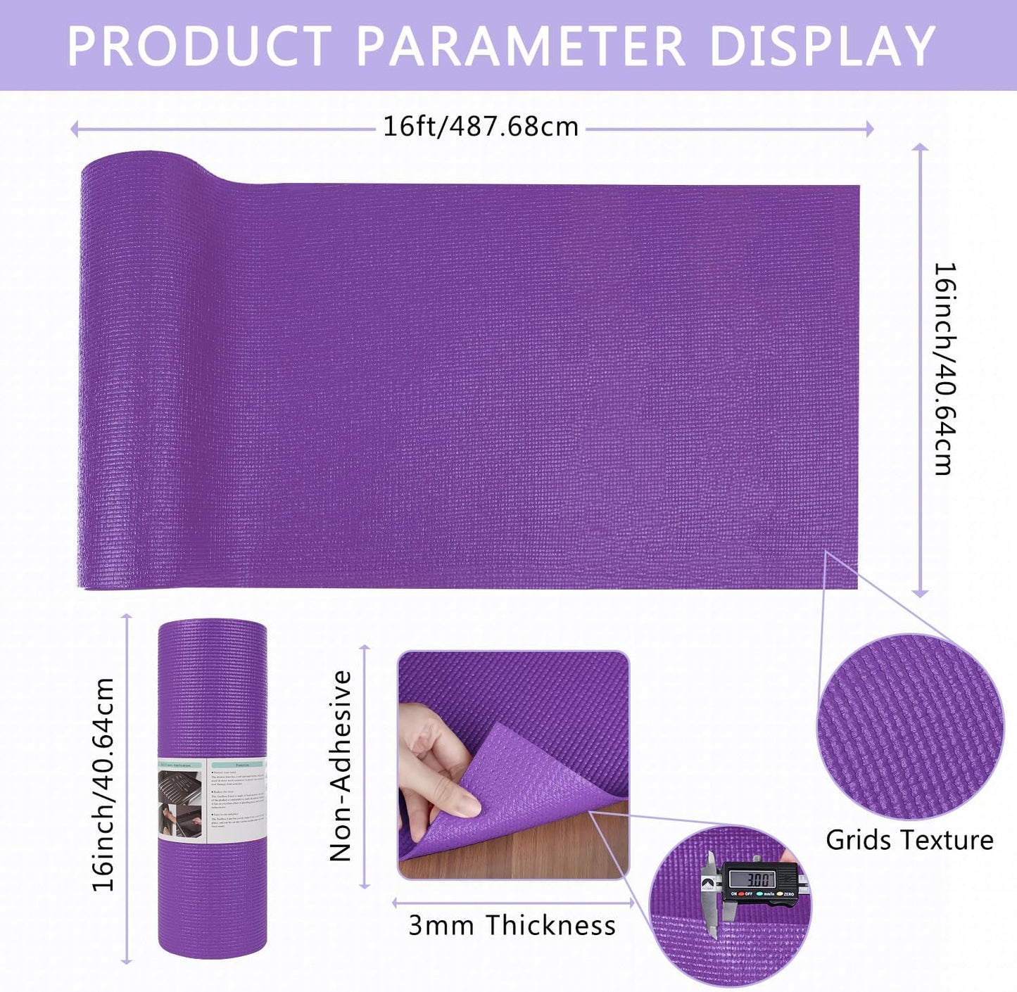 Forro espuma antiderrap para cajón 1/8x16pulg x16ft morado