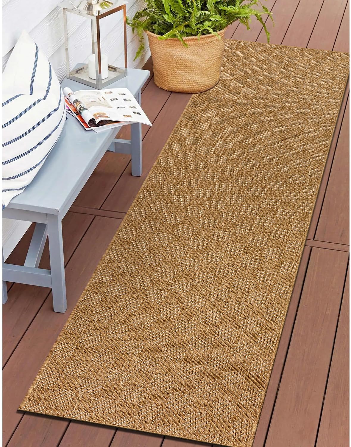 Alfombra reversible yute patrón cubos resistente