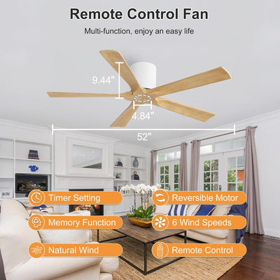 Ventilador techo 52pulg 5 aspas madera motor CC 6 vel