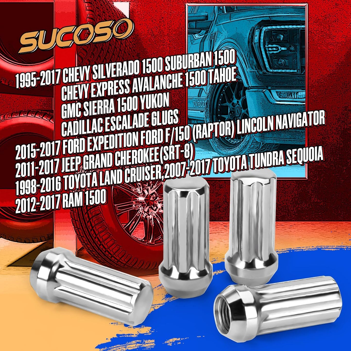 24 Tuercas Rueda M14x1.5 7 Ranuradas para Chevy Ford GMC