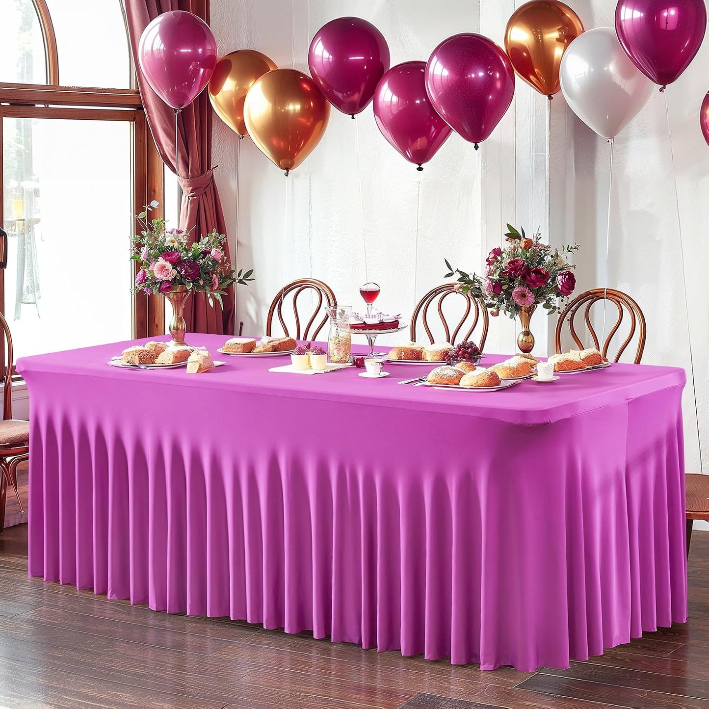 Mantel elastano fucsia para mesas 8ft plegables bodas eventos