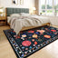 Alfombra Floral Sala 5x7ft Negro Boho Antiderrap