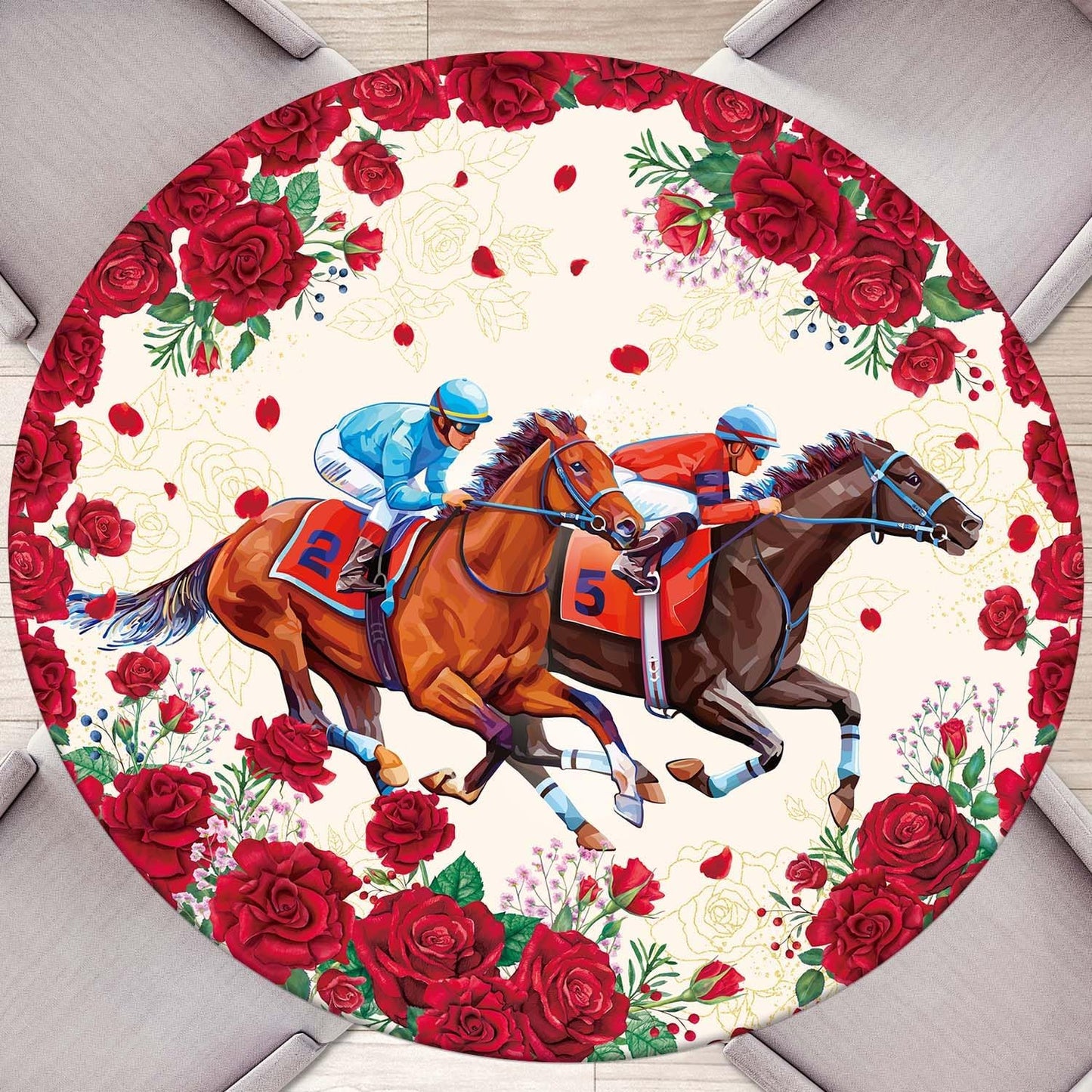 Mantel redondo ajustable elástico para fiesta carreras de caballos