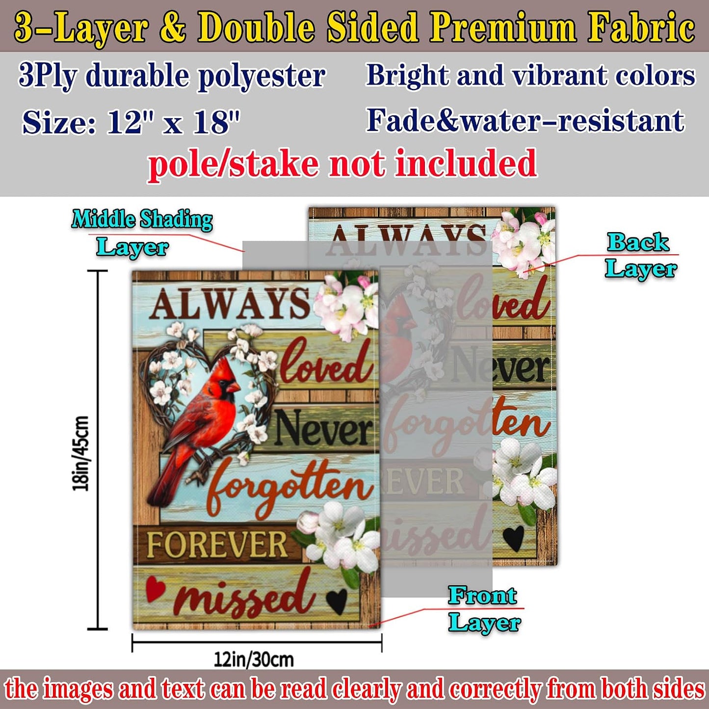 Bandera jardín doble cara 12x18pulg texto inglés
