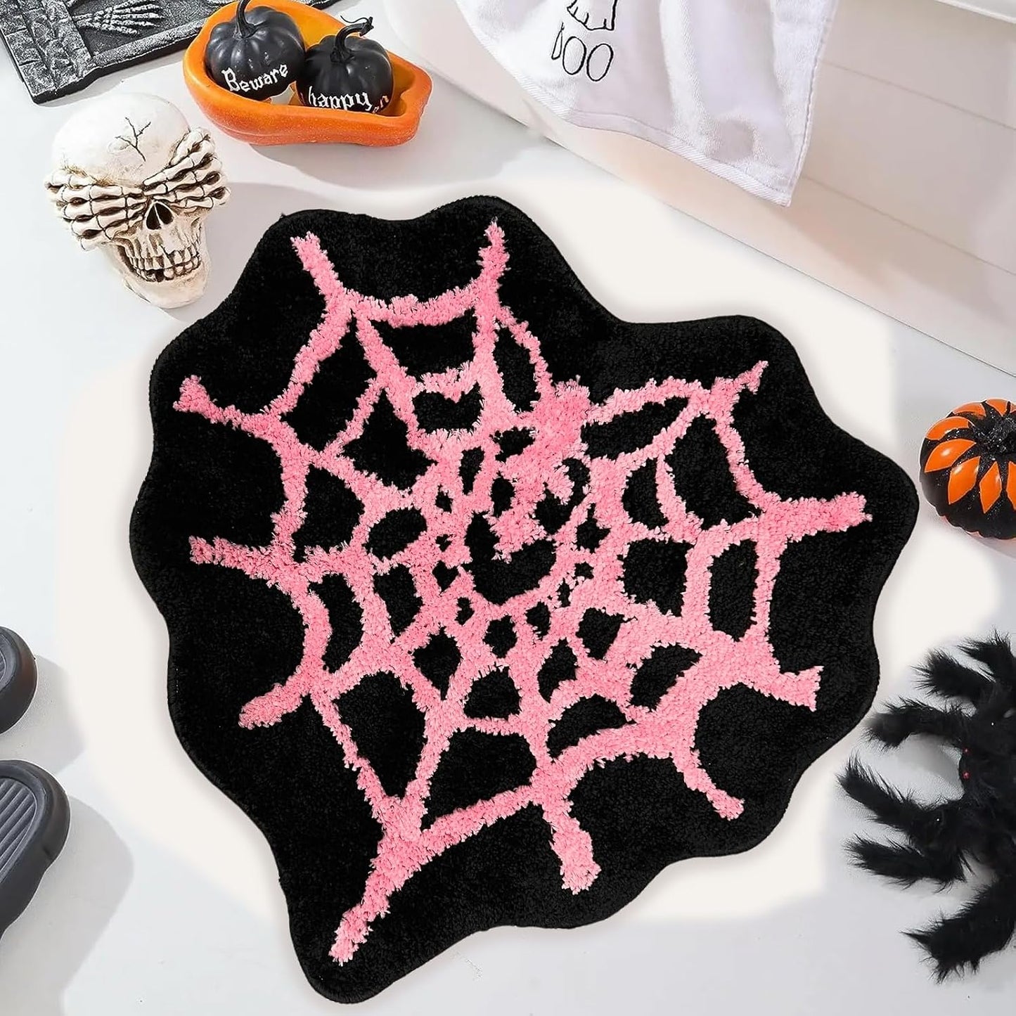 Tapete baño tela araña 24x24pulg antideslizante lavable color rosa