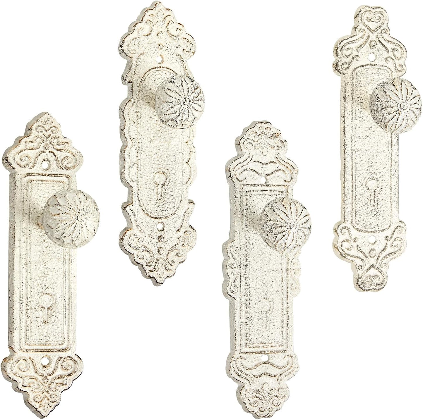 4 Ganchos Shabby Chic Hierro Fundido Blanco Rústico Pared