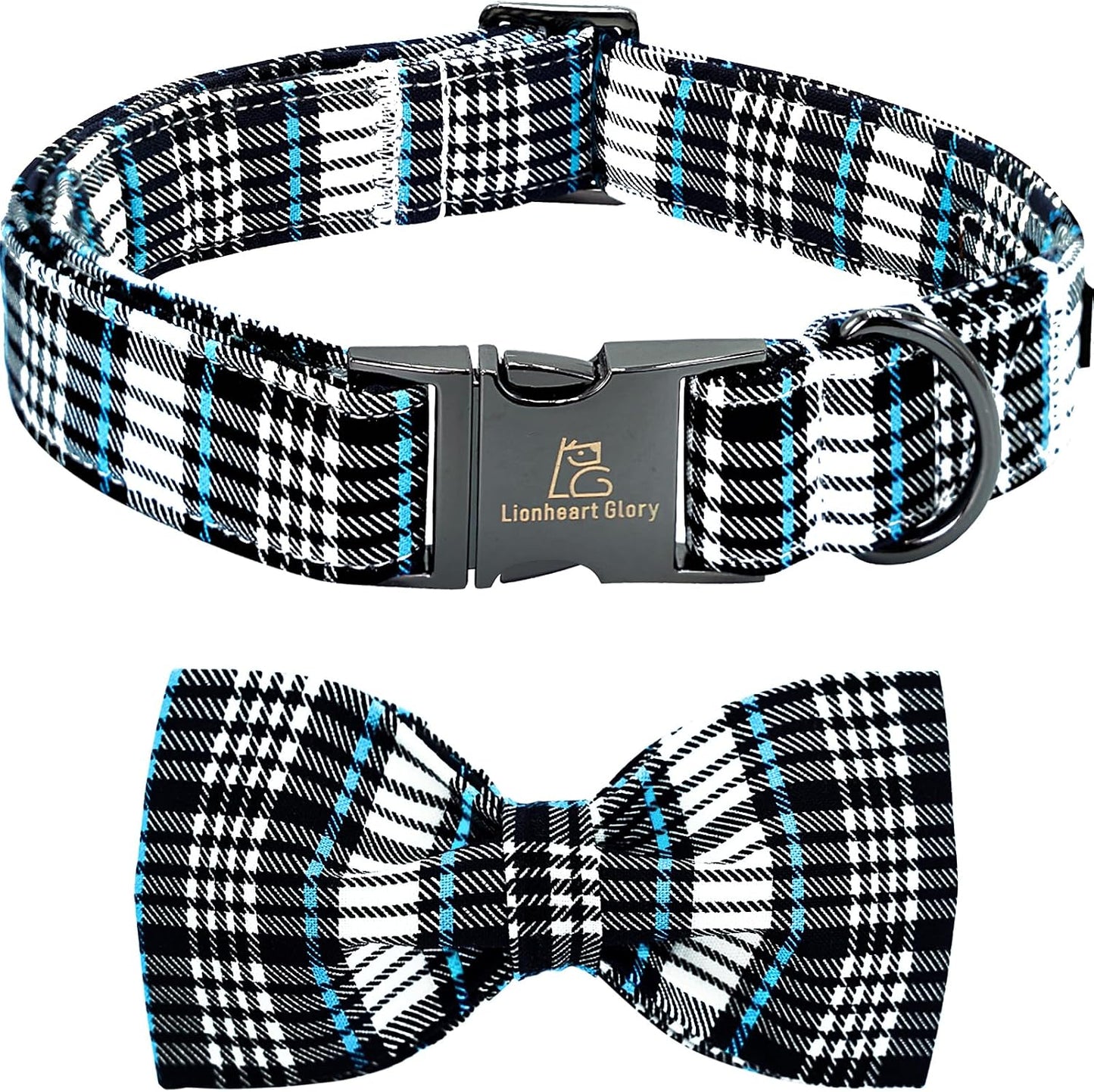 Collar lazo perro cuadros azul y negro ajustable