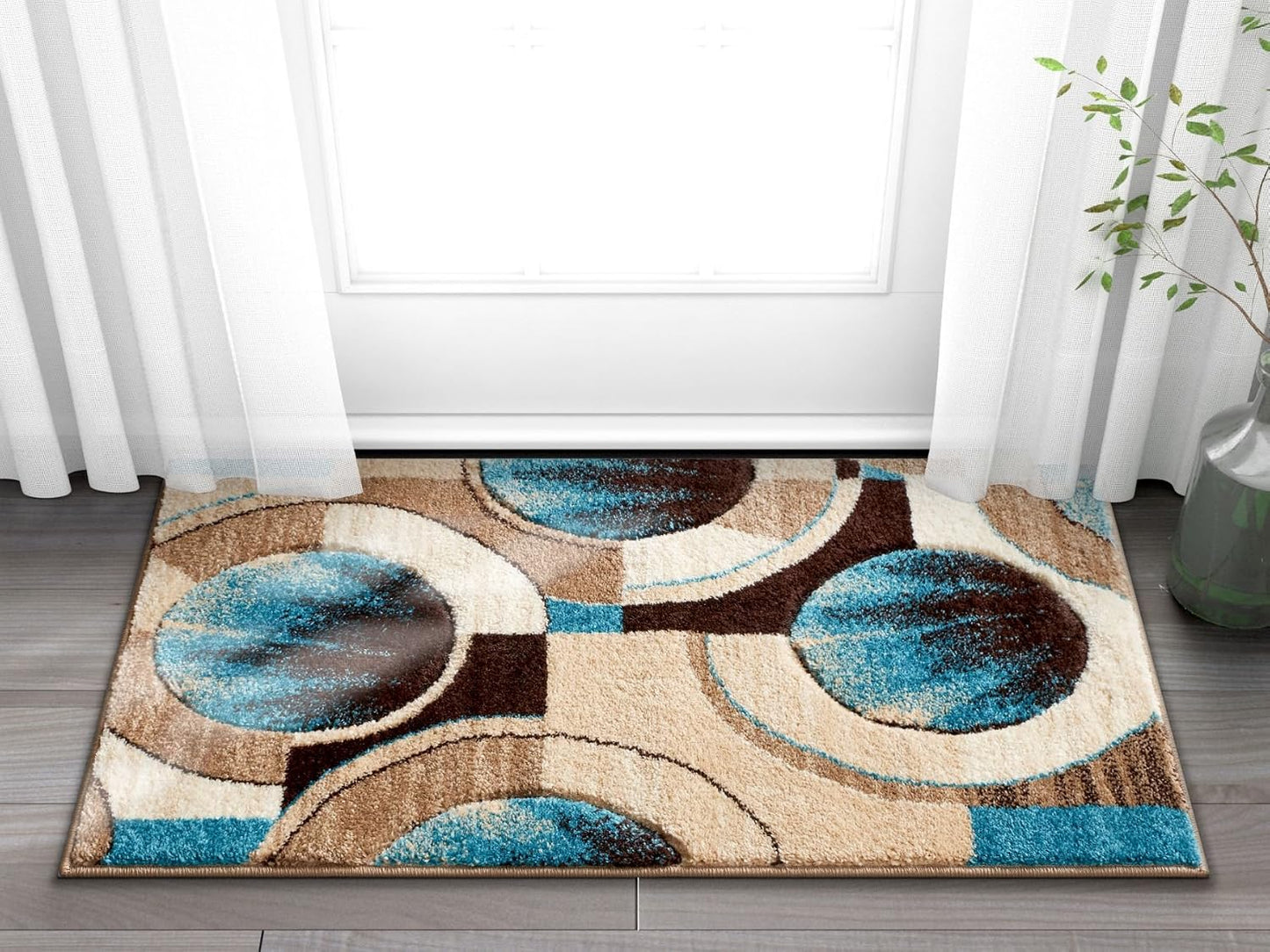 Tapete geométrico azul gris 2x3" diseño rayos sol