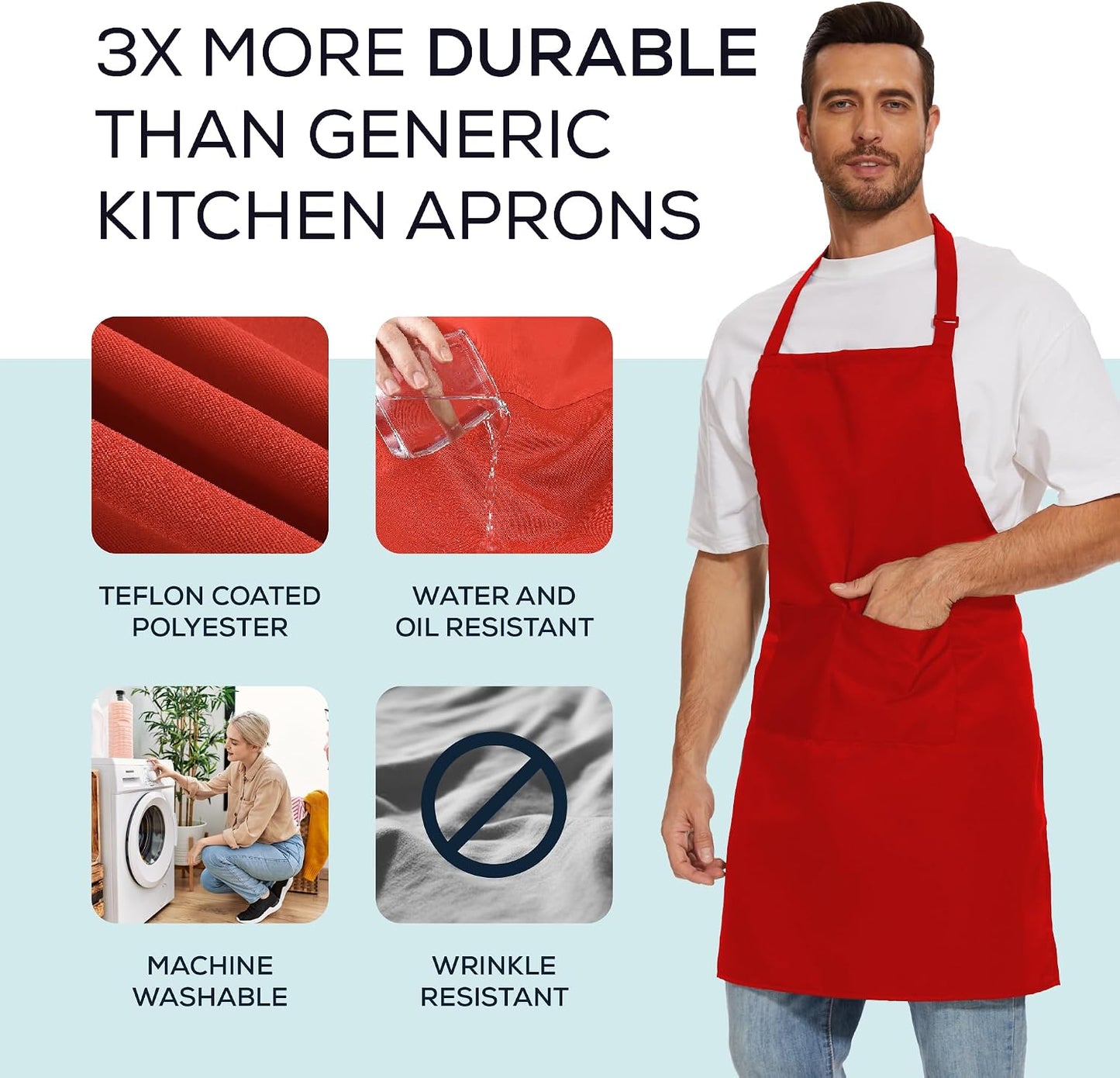 Delantal cocina ajustable 33x27pulg resistente agua y aceite