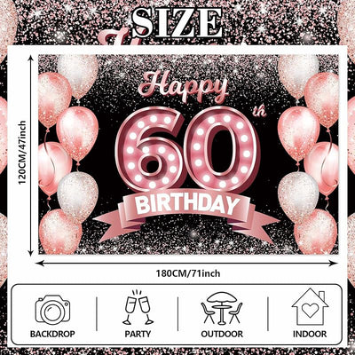 Bandera 60 cumpleaños oro rosa confeti decoración globos