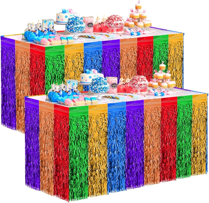 2 Faldas Mesa 2.5x9ft Cinco de Mayo con Flecos Oropel