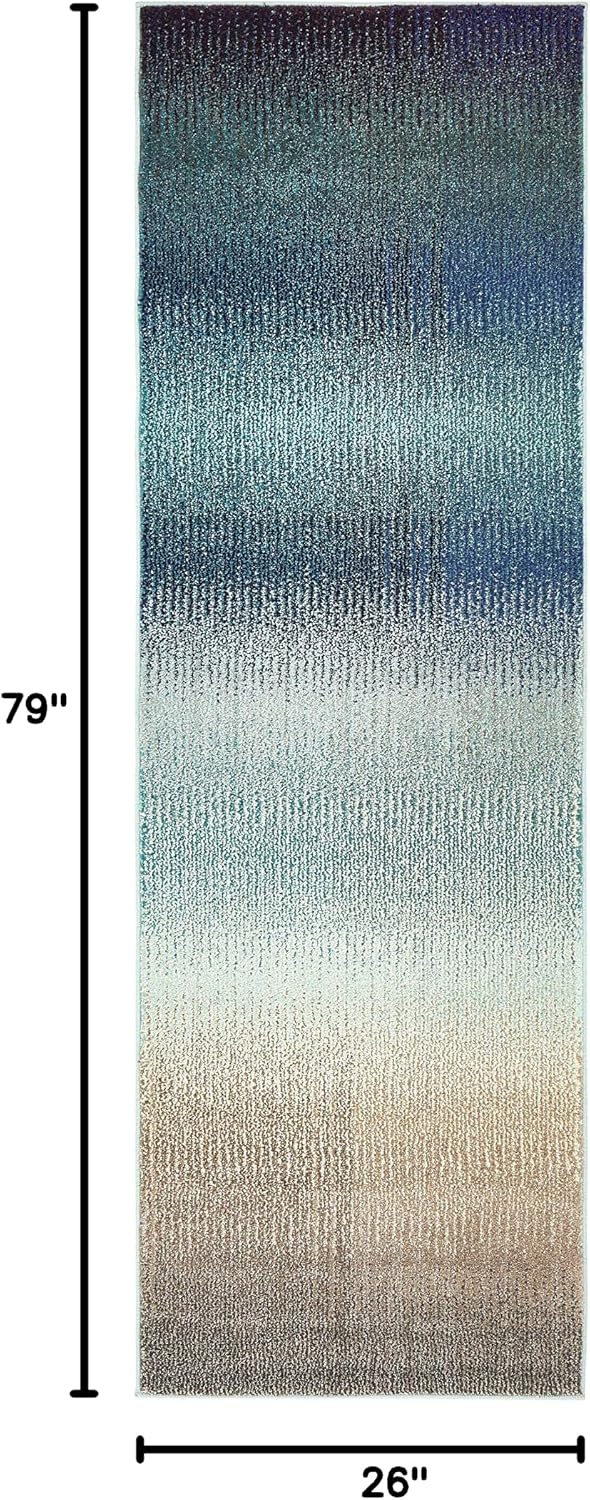 Alfombra abstracta moderna 2.2x6.7ft azul/beige