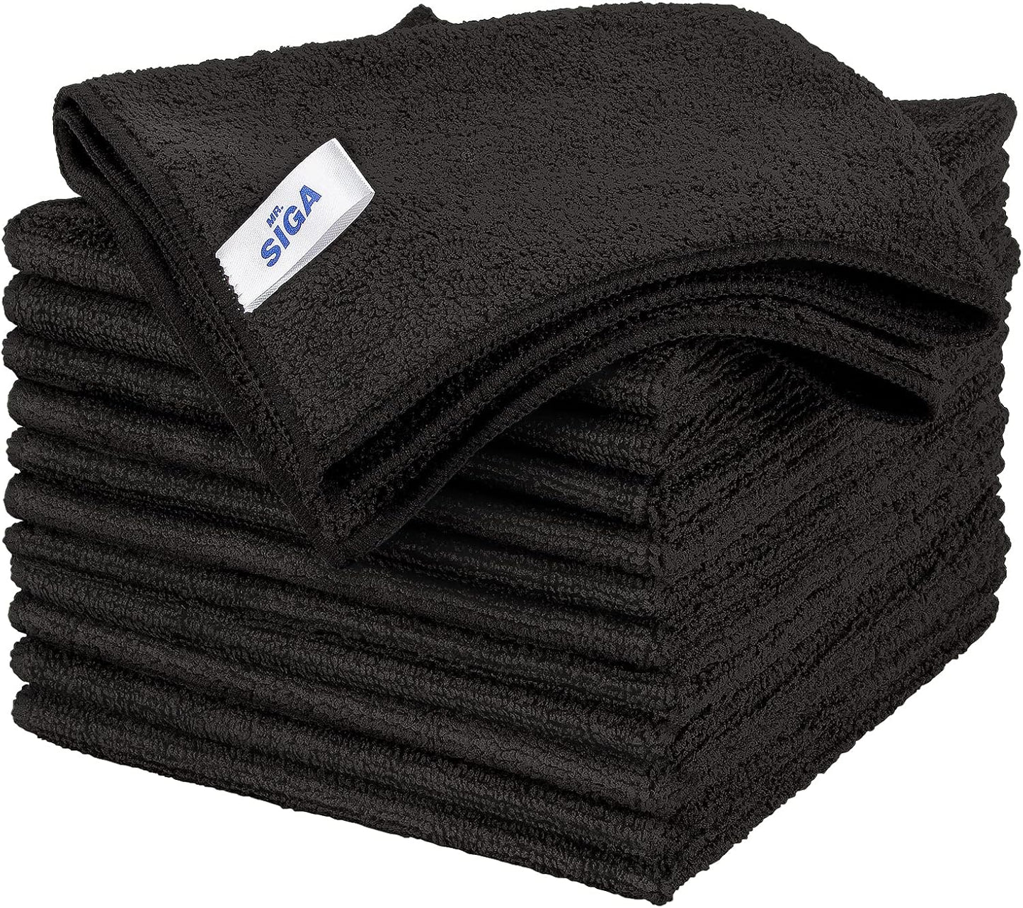 Paquete 12 paños microfibra multiusos sin rayas negro 12.6x12.6in