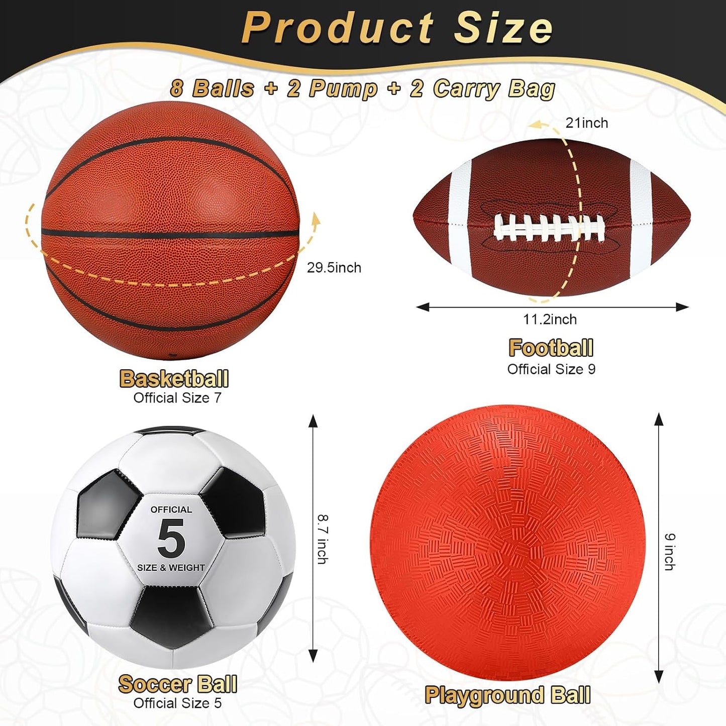 Set 8 pelotas deportivas oficiales con bolsas y bombas