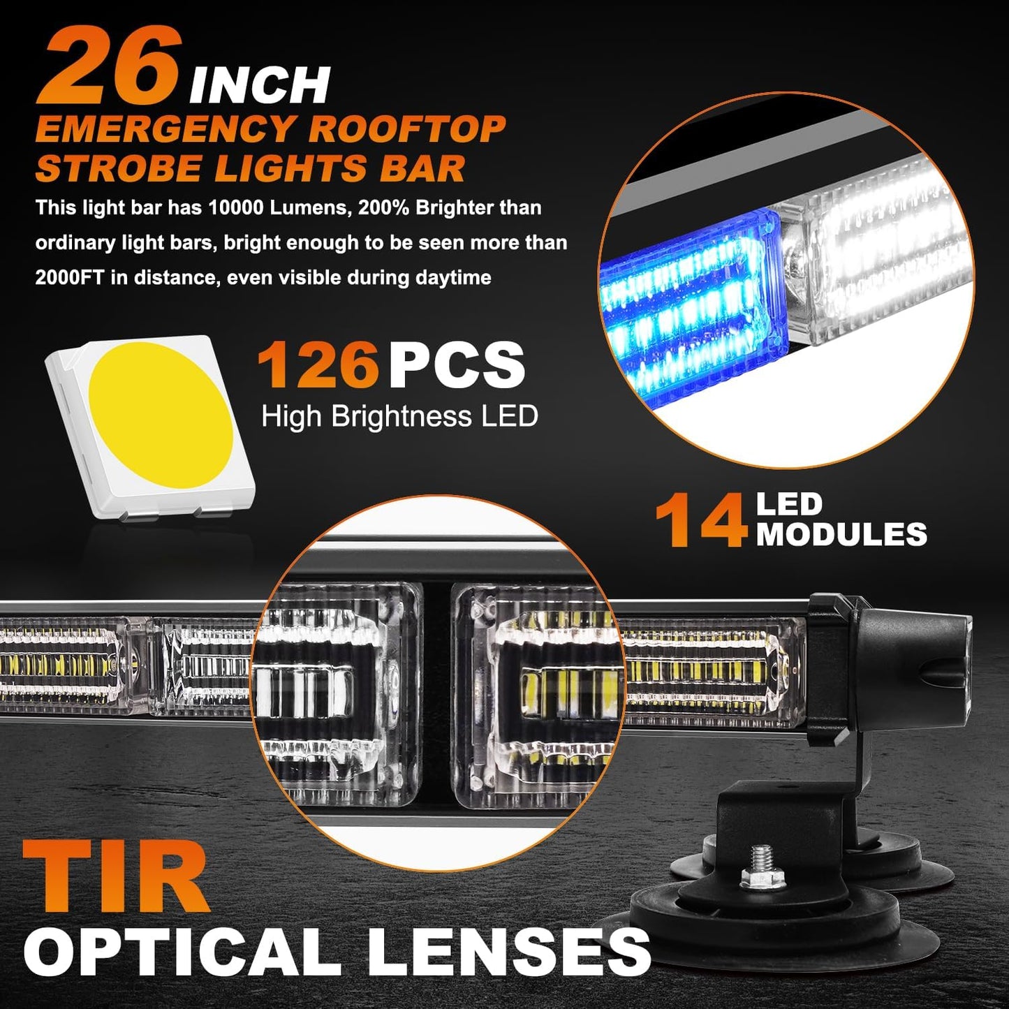 Barra luz estroboscópica techo 26" 126 LED doble cara