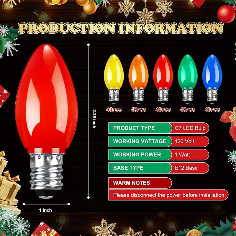 200 Bombillas LED E12 Mini C7 1W para Candelabro Exteriores