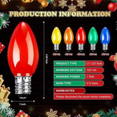 200 Bombillas LED E12 Mini C7 1W para Candelabro Exteriores