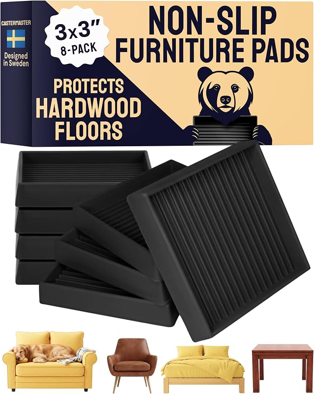 Almohadillas antideslizantes para muebles 3x3pulg pack 8 negro