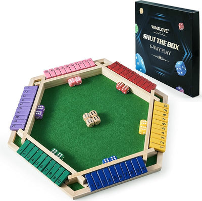 Set Shut The Box 6 jugadores dados madera colorida