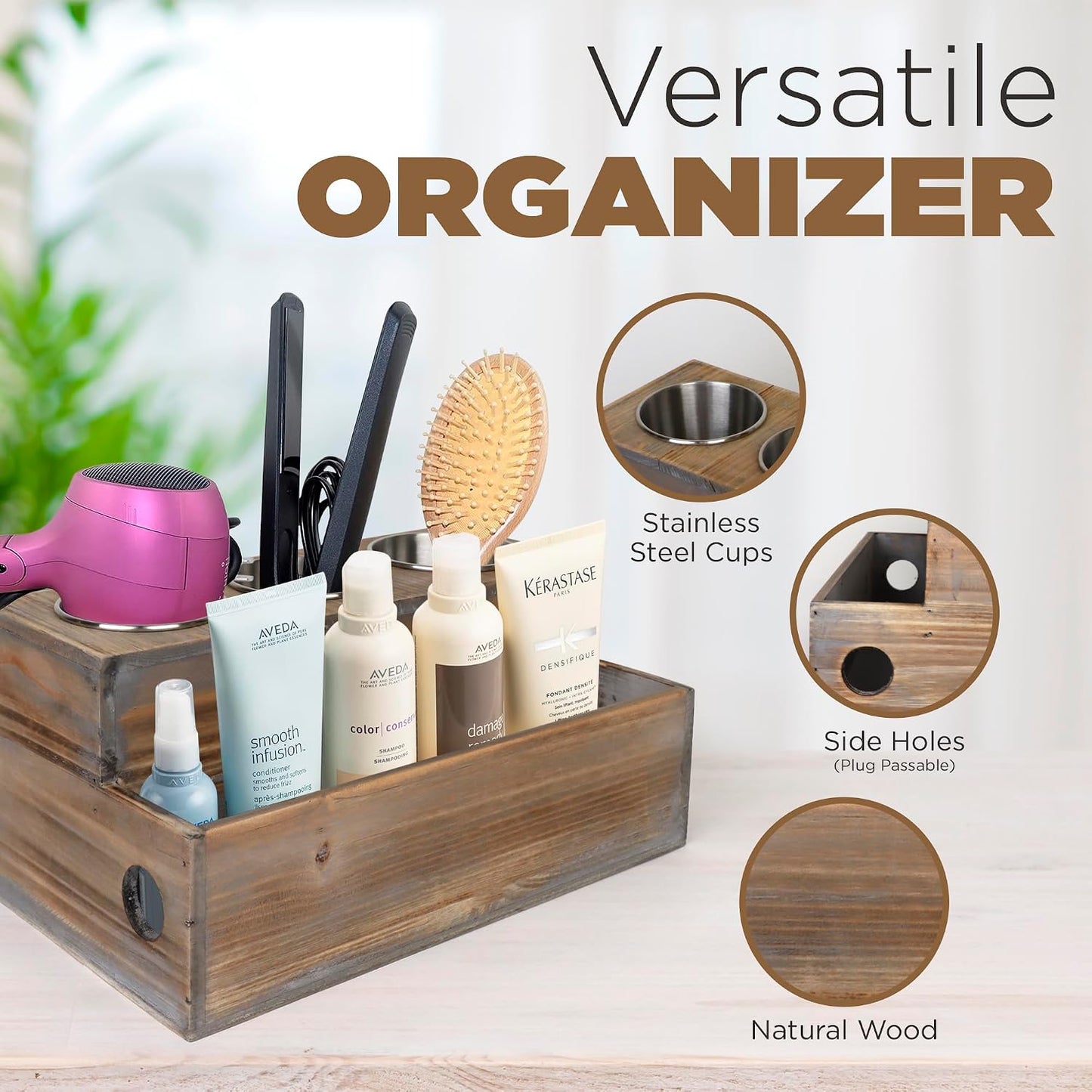 Soporte madera organiz. pelo y accesorios baño