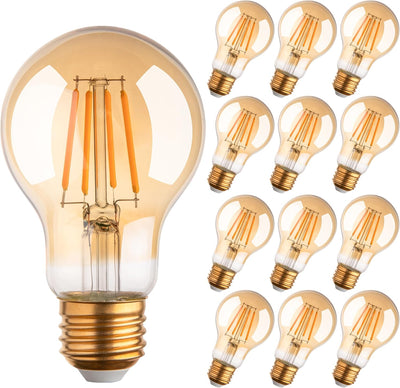 12 Pzas Bombillas LED A19 Vintage 2200K 4W E26