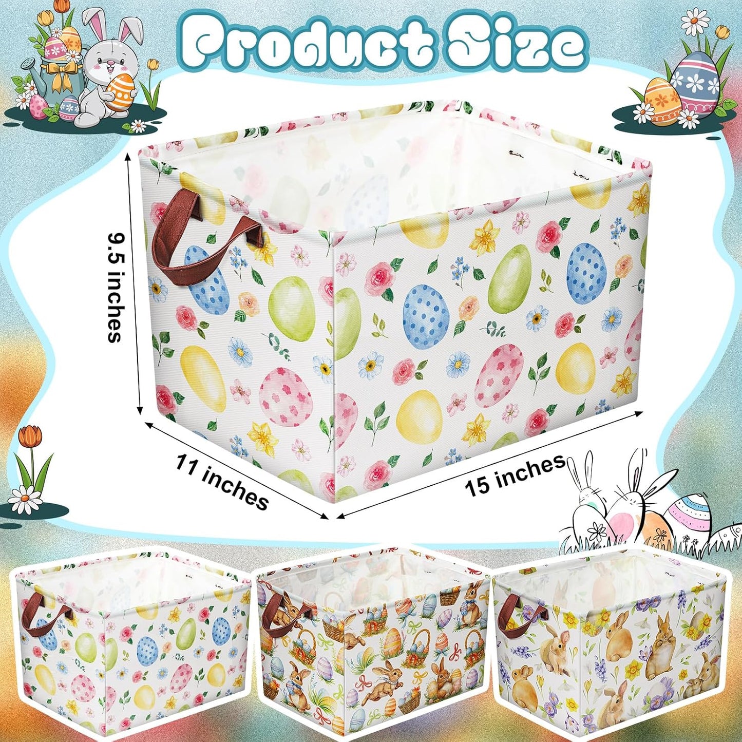 3 Pzas Cestas Pascua 15x11" Almacenamiento Huevos