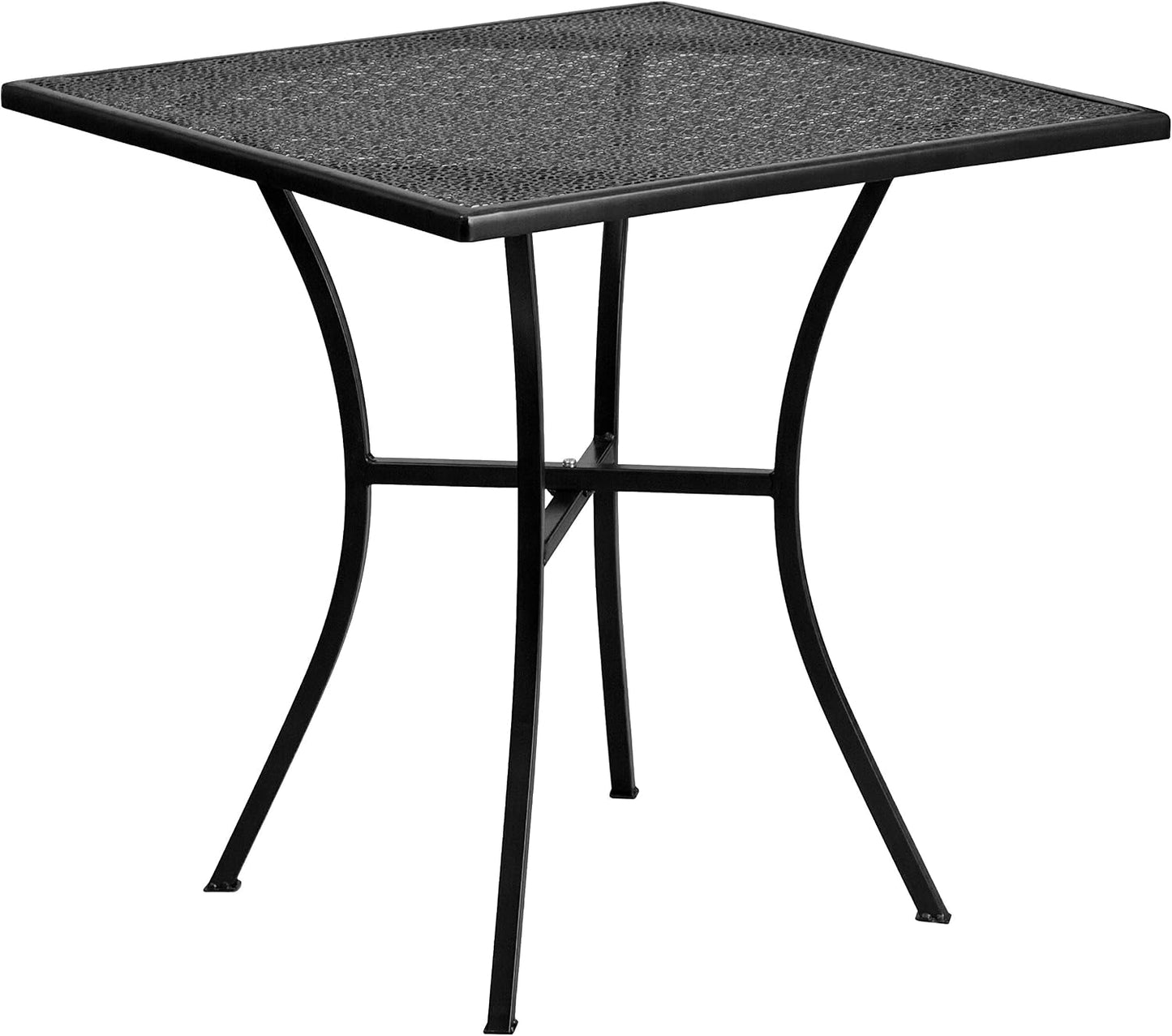 Mesa patio acero comercial 28 cuadrada diseño lluvia negro