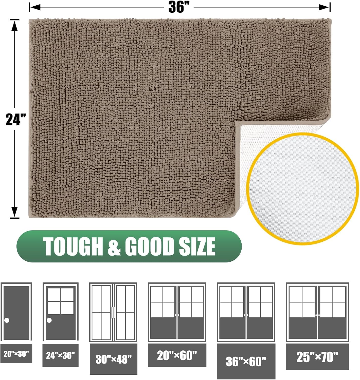 Felpudo chenilla 60x36pulg antiderrap para perros entrada