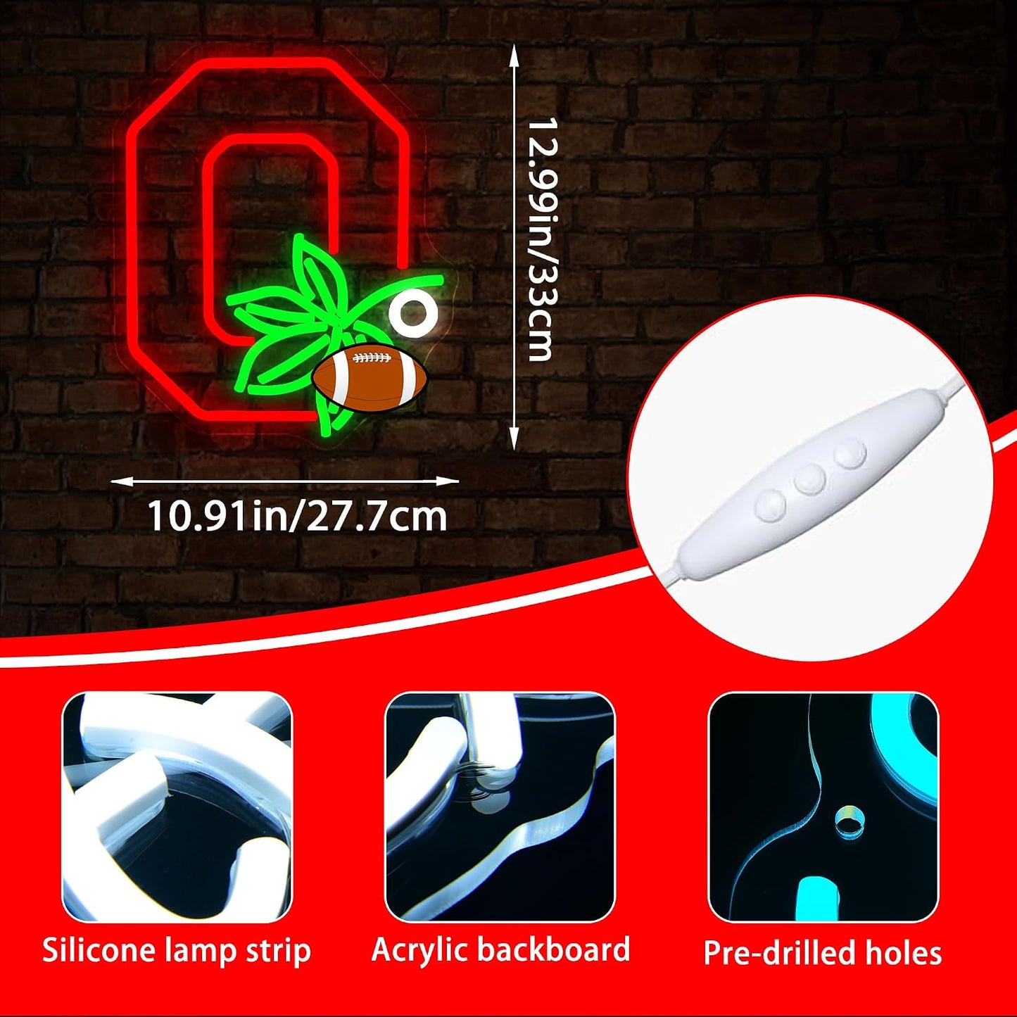 Letrero neón LED universitario con logotipo equipo fútbol