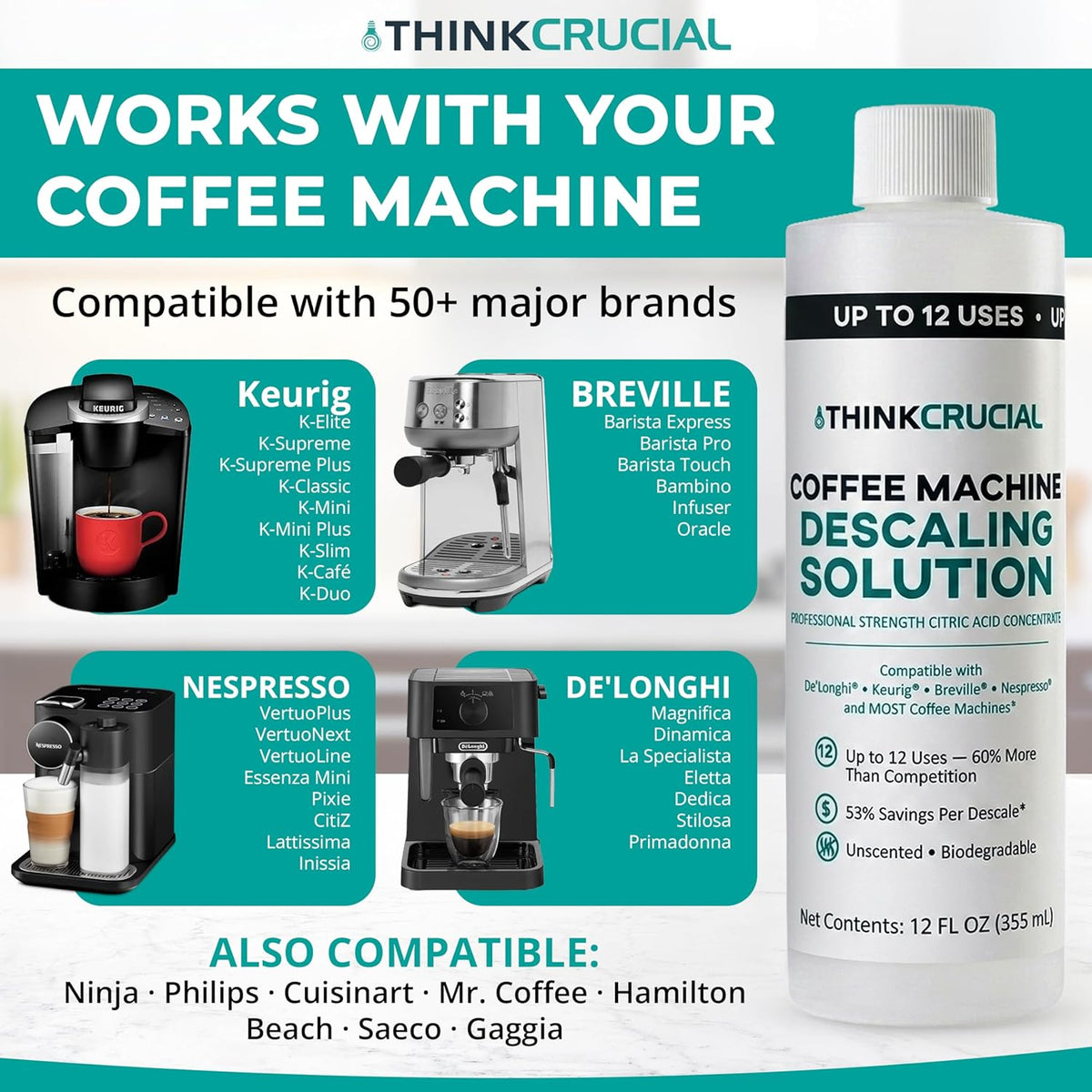 Máquina descalcificadora de café ácido cítrico profesional para De'Longhi Keurig Breville Nespresso