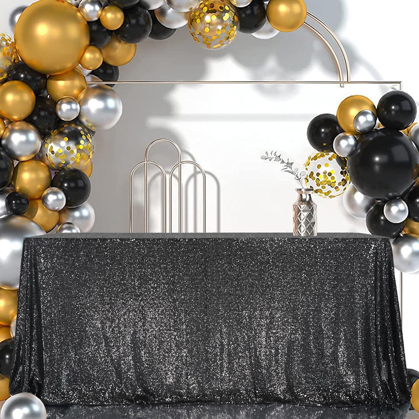 Mantel rectangular negro lentejuelas 60x120pulg para fiesta