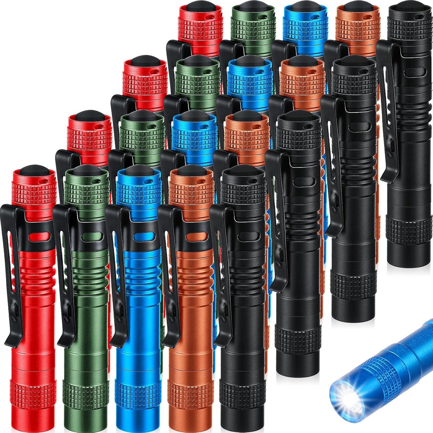 20 Linternas LED Mini con Clip Negro Marrón Verde Rojo Azul